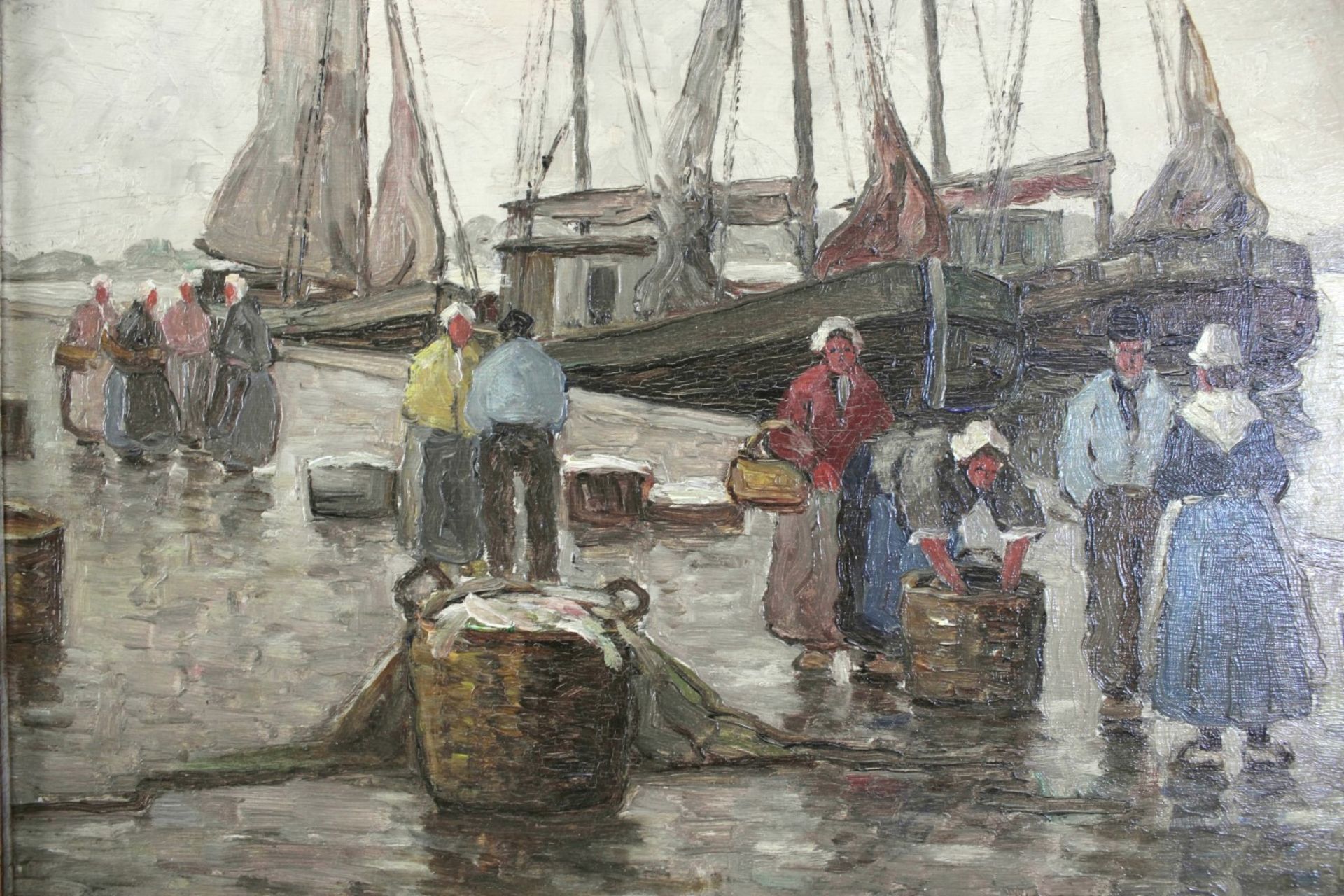 Hans Harländer *1880 Hamburg-1943 Arnstadt "Holländische Hafenszene" Öl/Platte, signiert, 50 x 40 cm - Bild 3 aus 6