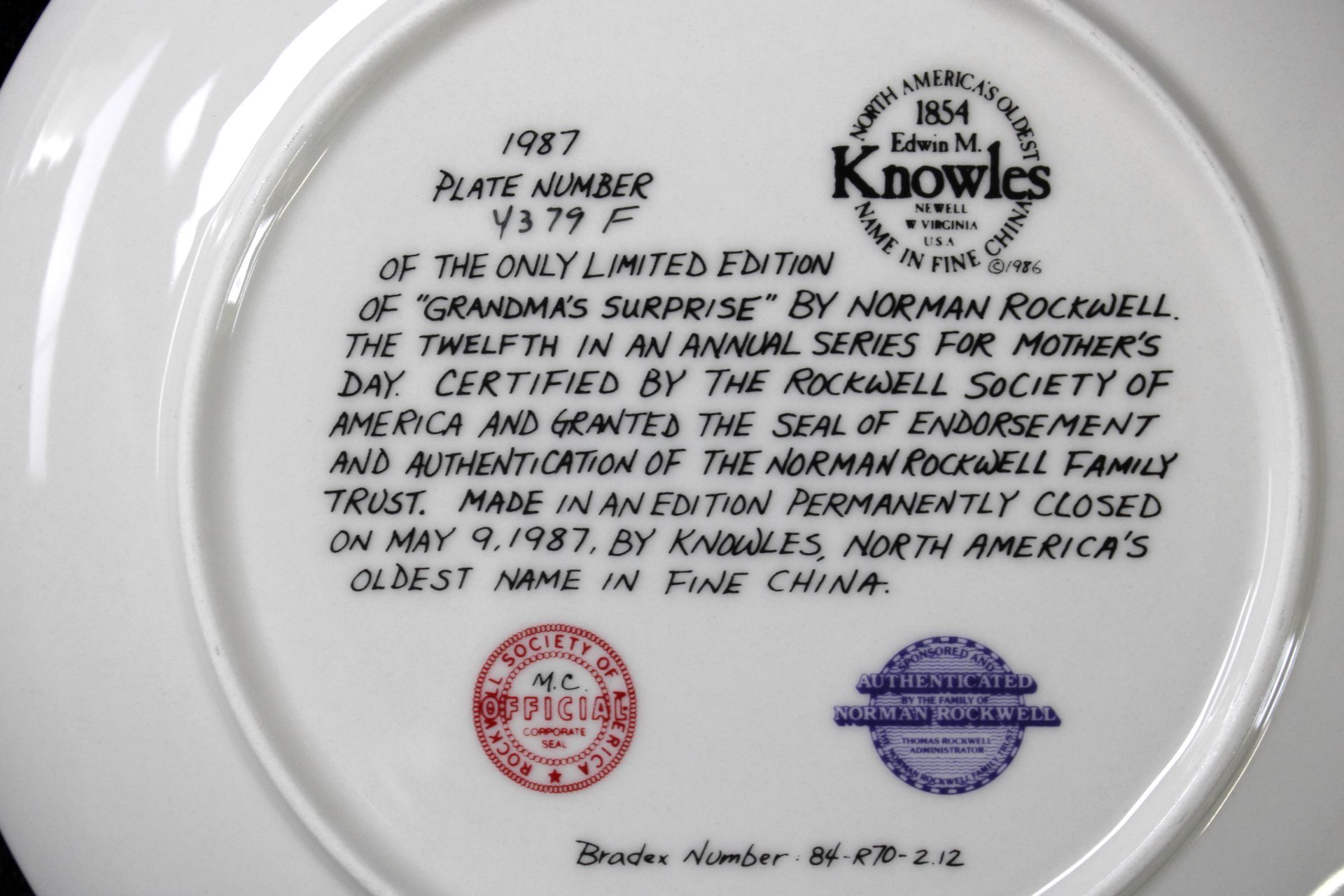 Knowles Porzellan, USA 4 Zierteller Serie "Mother´s Day" 1980er Jahre - Bild 3 aus 3