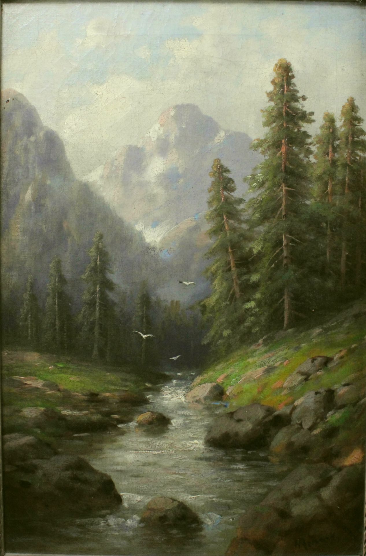 H. Renard, Maler 19./20.Jh.,"Voralpenlandschaft m. Bachlauf", Öl/Leinwand, sig., 45 x 30 cm - Bild 2 aus 4