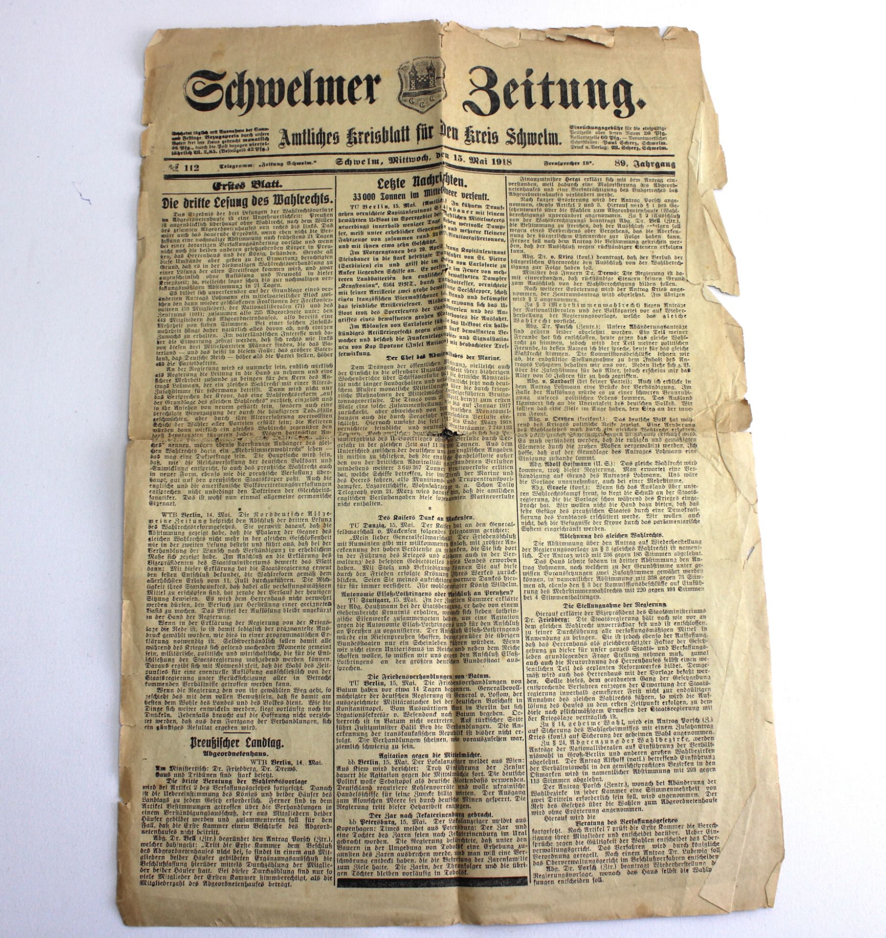 Preußen, Konvolut Zeitungen 1914 "Mobilmachung" und 1918, Schwelm und Köln - Image 3 of 5