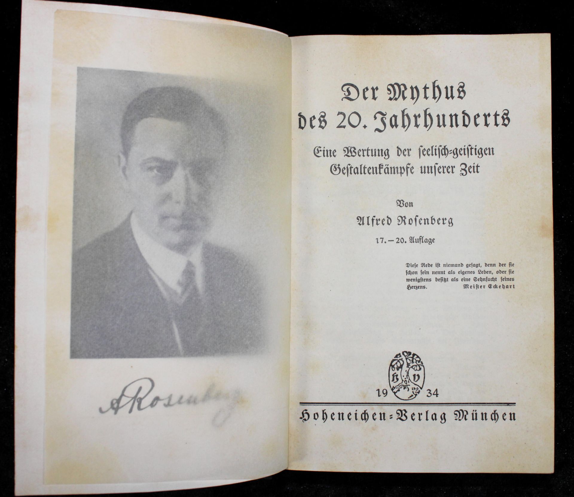 "Der Mythus des 20. Jh." Alfred Rosenberg, Hoheneichen Verlag München 1934, 17.-20. Auflage