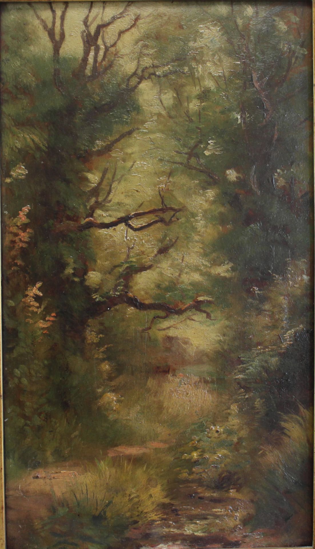 Unbek. Künstler, um 1900, "Waldweg" Öl/Platte, unsig., 22 x 12 cm - Bild 2 aus 3