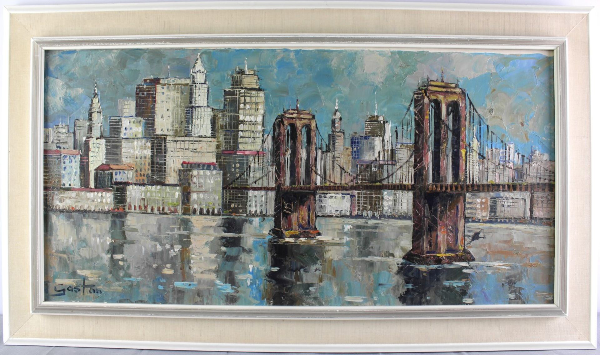 Gaston, Maler 20.Jh., "New Yorker Brooklyn Bridge" Öl/Leinwand, signiert, 40,5 x 80 cm