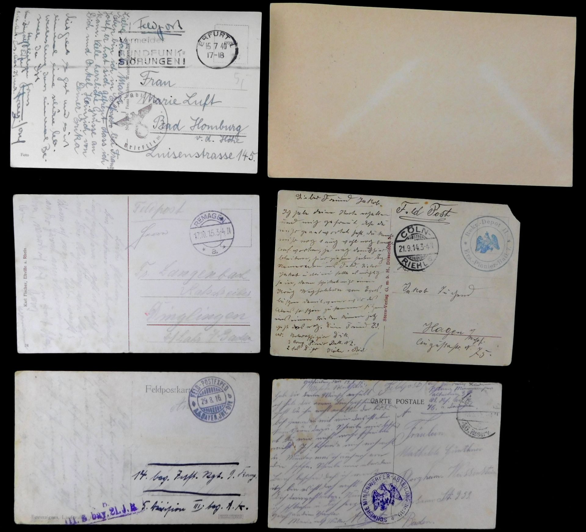 5 Feldpostkarten 1./2. Weltkrieg plus Rudolf Nebel Autogramm "Raketenflugplatz Berlin" - Bild 2 aus 2