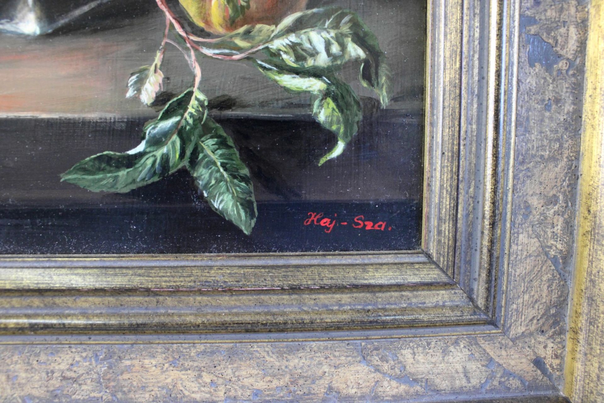 Haj Sza, ungarischer Künstler 20.Jh., Blumenstillleben, Öl/Holz, sig., 40,5x30,5 cm - Bild 3 aus 4
