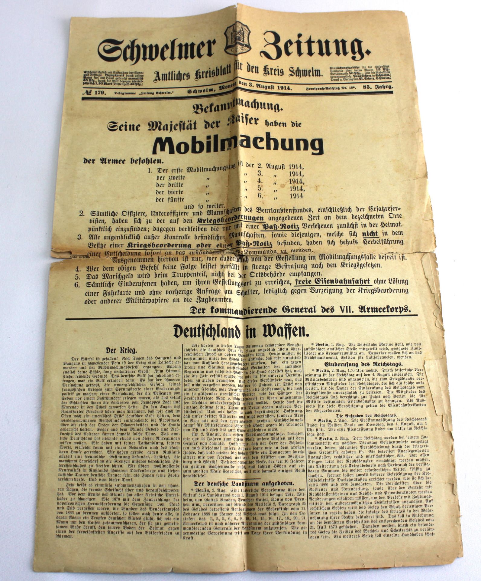 Preußen, Konvolut Zeitungen 1914 "Mobilmachung" und 1918, Schwelm und Köln - Image 2 of 5