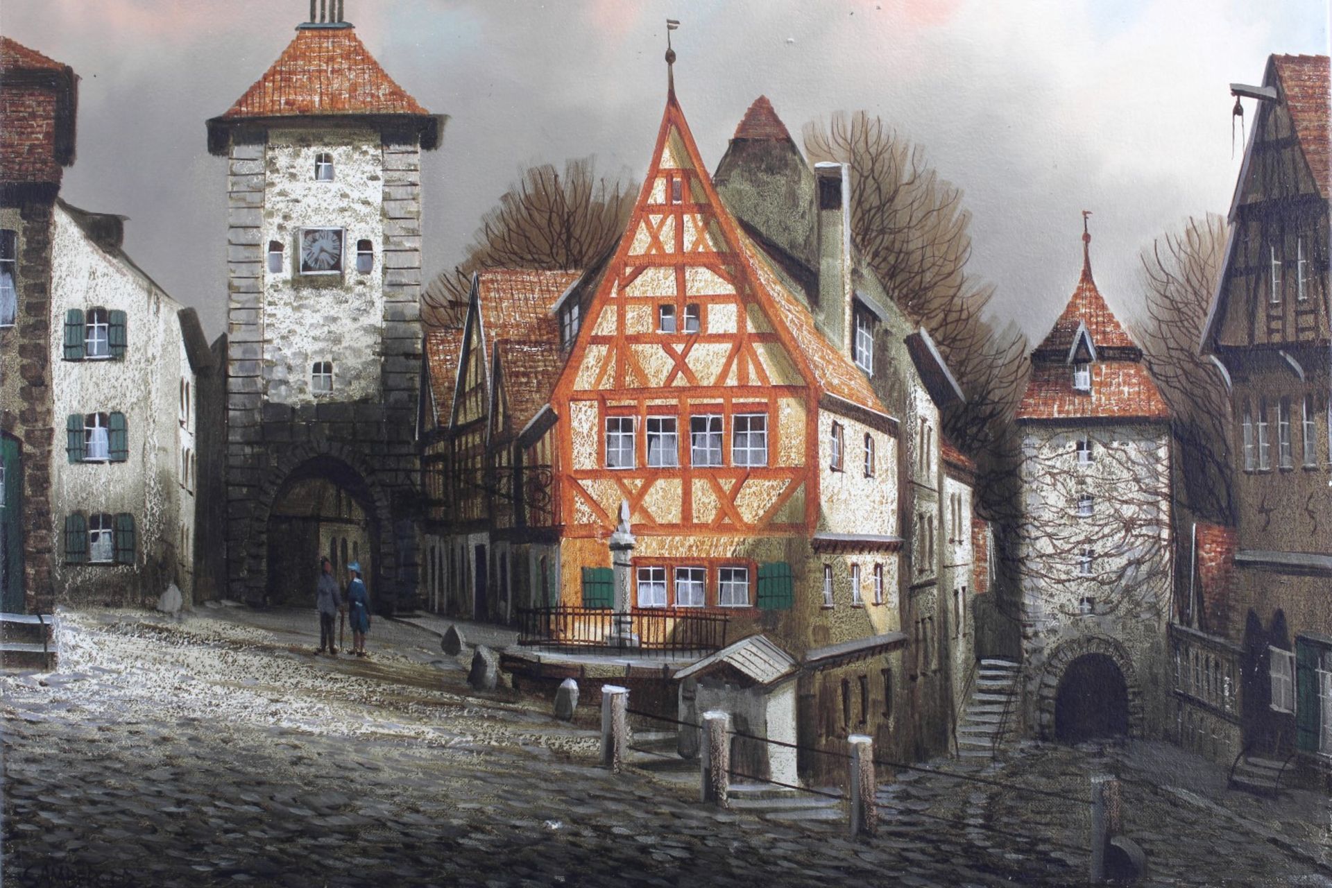Peter Samberger, 20.Jh., "Ansicht Rothenburg" sig. u. Ortsbez., Öl/Leinw., 50 x 60 cm - Image 2 of 3