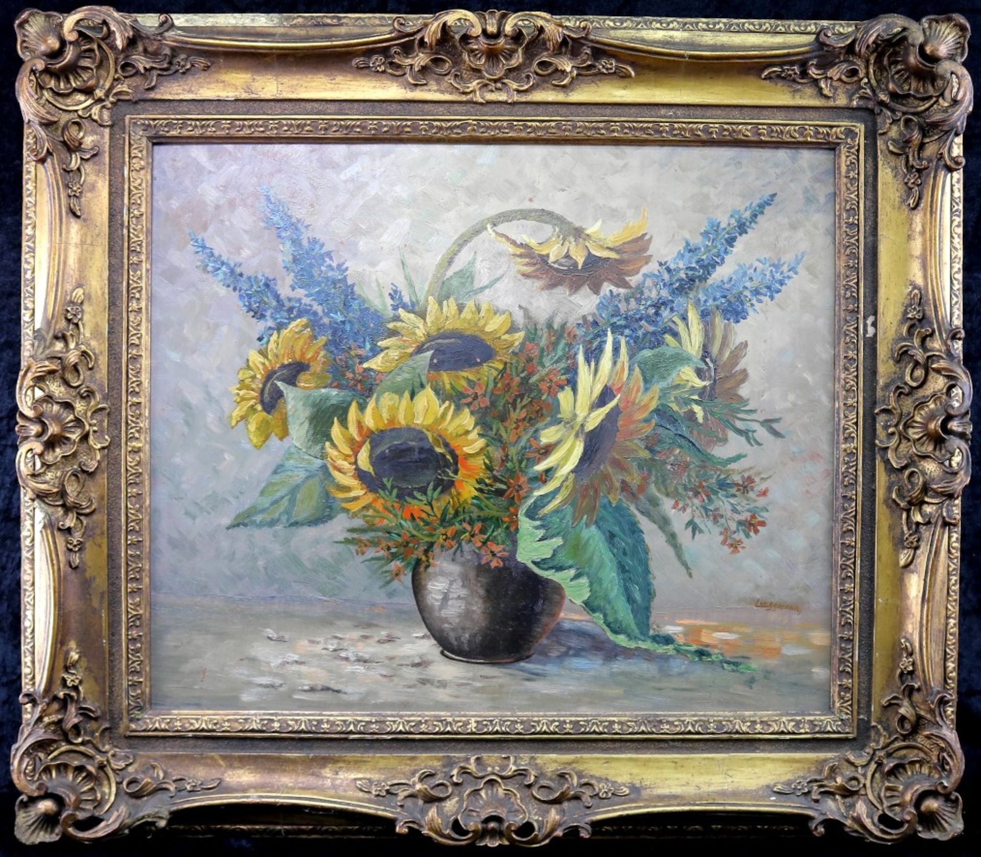 "Sonnenblumen", Öl/Leinwand, sign. "Langemann 1949", 50 x 71 cm