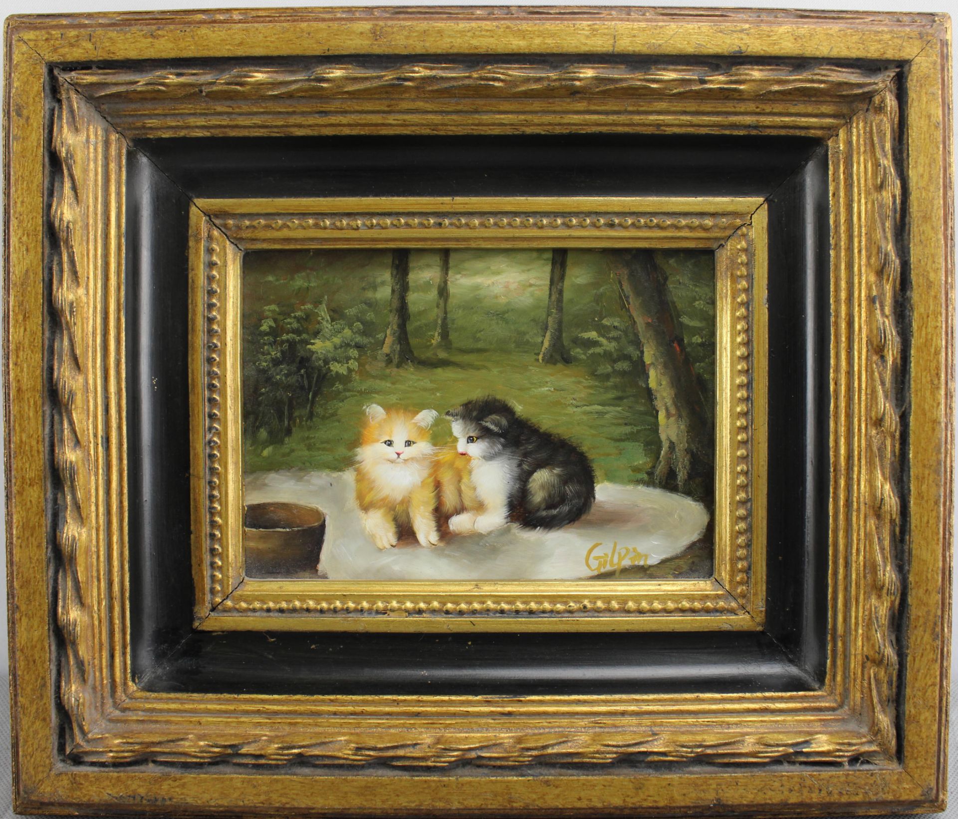Gilpin, Maler 20.Jh., "Kätzchen", Öl/Holz, signiert, 12,5,x17,5 cm