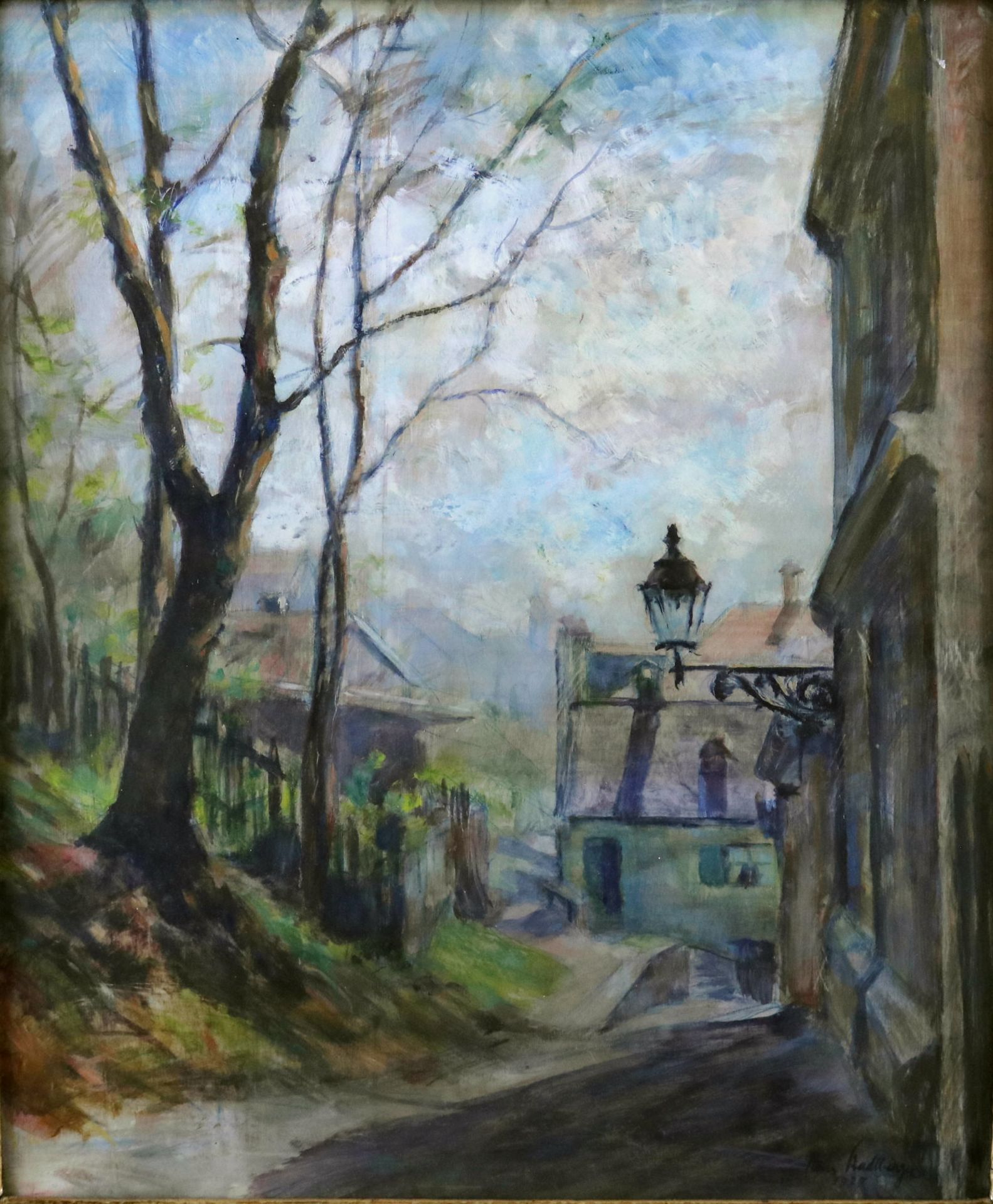 Hans Stadlberger *1892 Passau-1970 München "Seitenstraße" Tempera/Platte, sig. u. dat. 1927, 50x42 c - Image 2 of 5