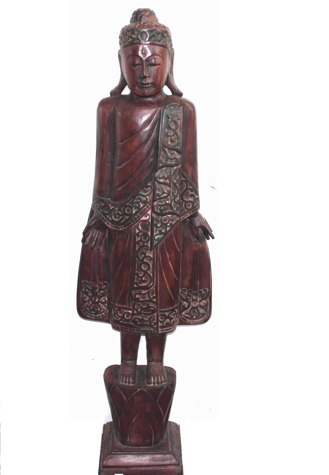 Buddha Statue, Mandalay Burma Stil, Massivholz geschnitzt, Thailand 20.Jh., H:153cm