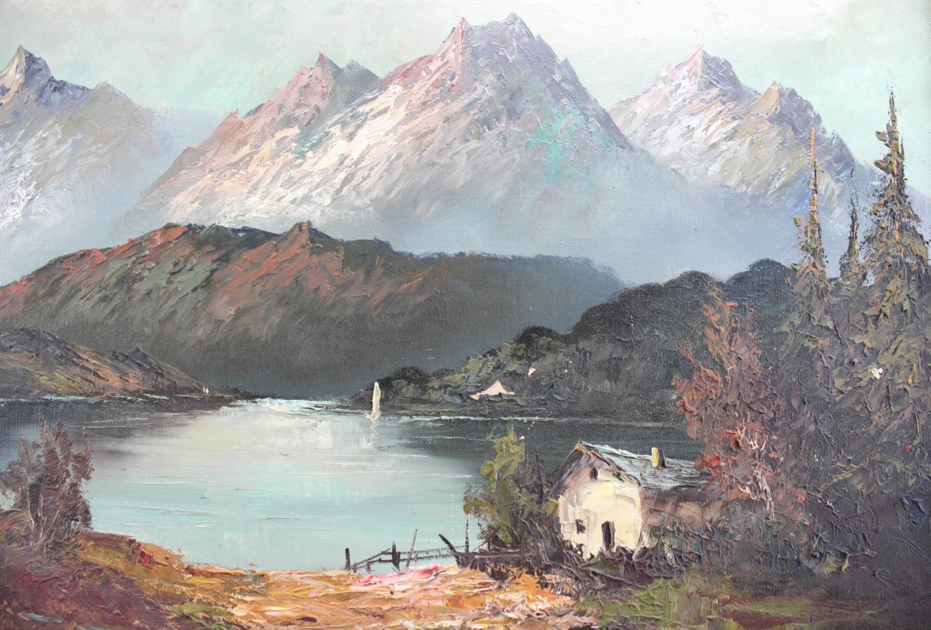 I. Wirtz, Maler d. 20. Jh. "Toblacher See", Südtirol, Öl/Leinwand, sig., 50 x 70 cm - Image 4 of 5