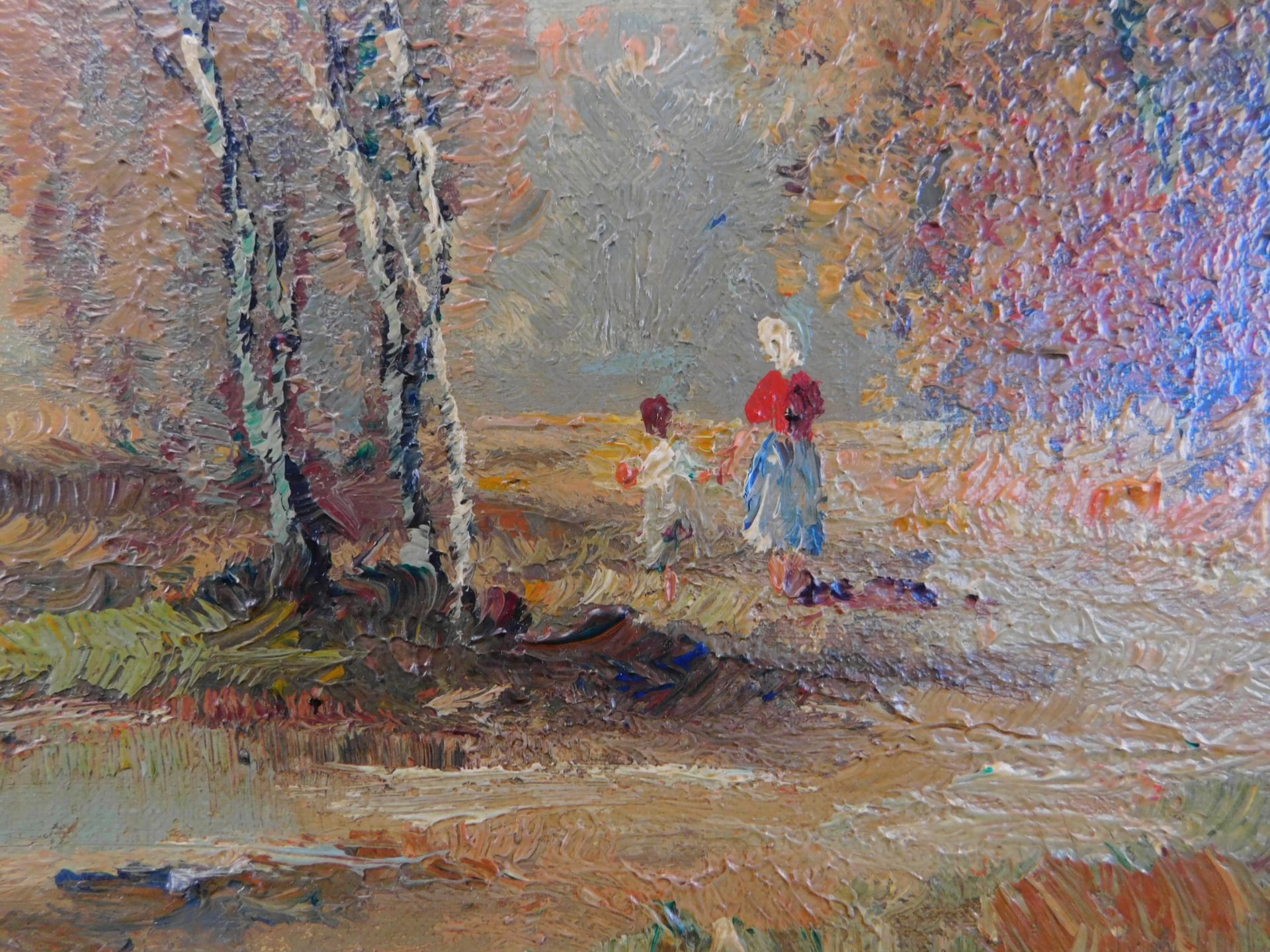 Randolf Wehn *1911-1987 München "Personen am Weiher" Öl/Leinw., sig, 50x25 cm, m.R. - Image 3 of 5