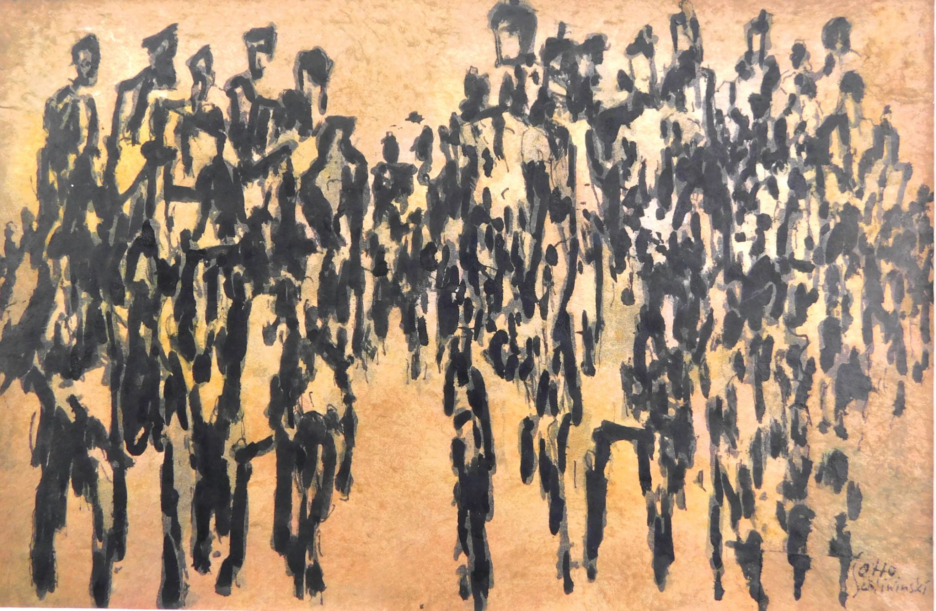 Otto Schliwinski, *1928, Mischtechnik "Menschen" sig u. r., restauriert, 16,5x25,5 cm