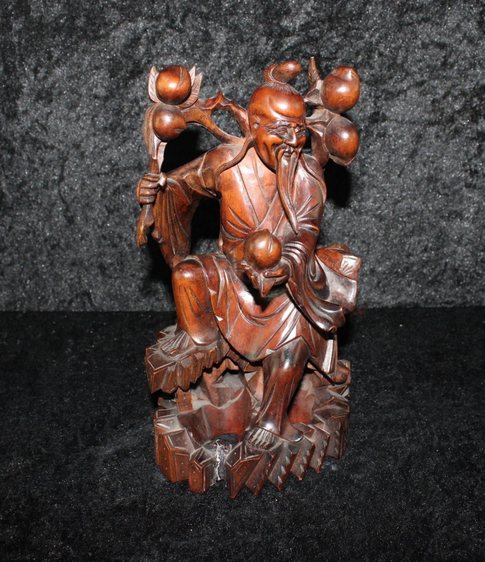 Holzfigur "Shoulao"chinesischer Gott der Langlebigkeit, 20.Jh.