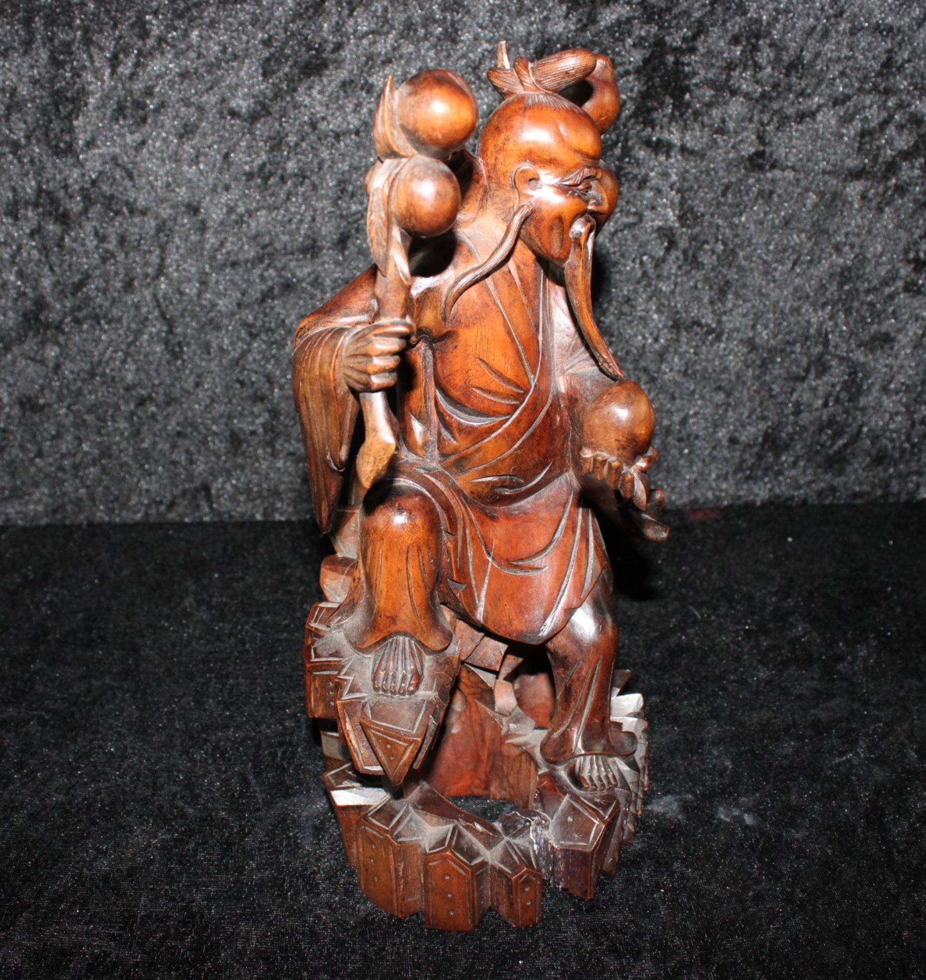 Holzfigur "Shoulao"chinesischer Gott der Langlebigkeit, 20.Jh. - Image 2 of 2