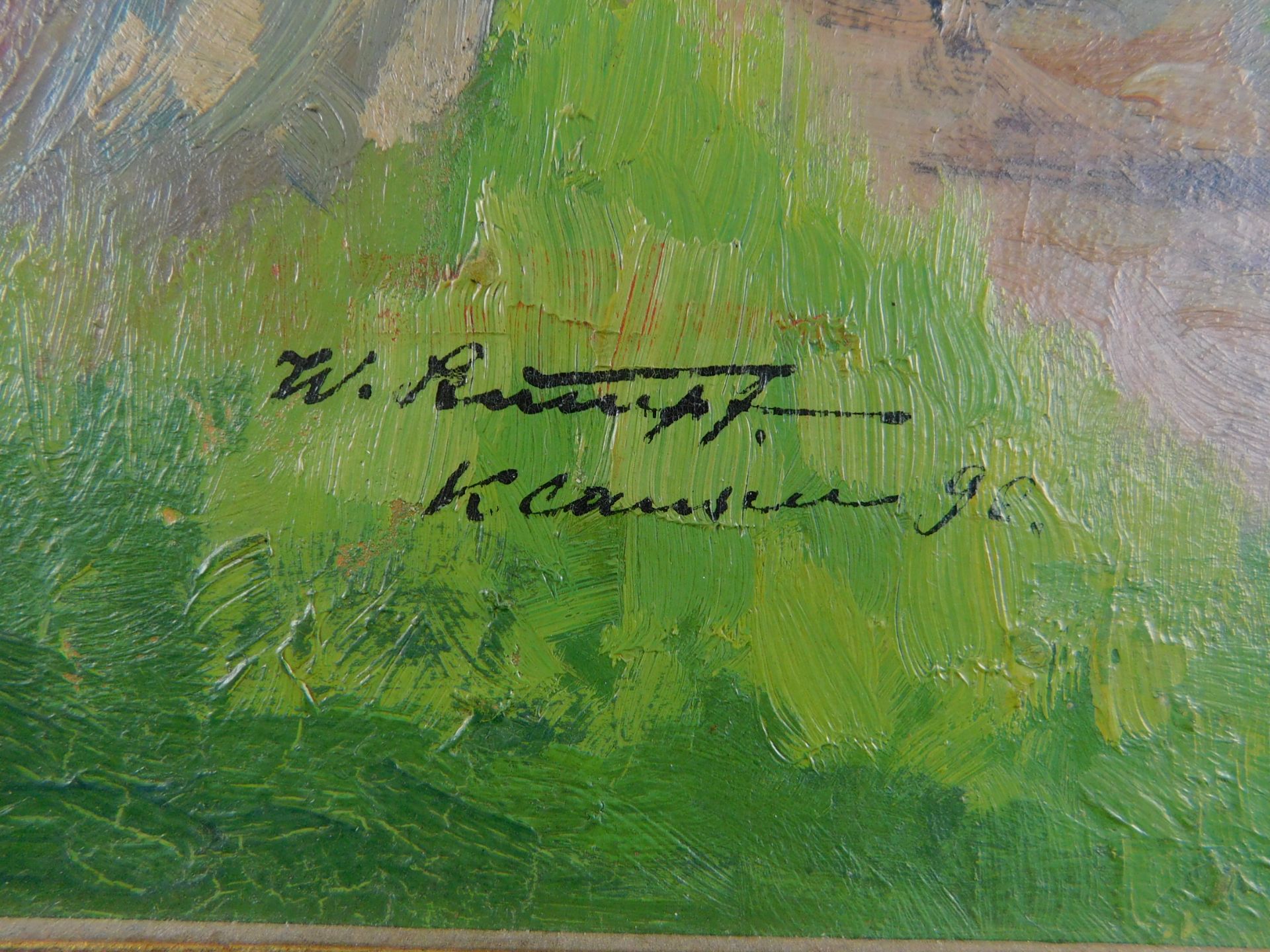 Wilhelm Stumpf, (*1873-1926), Sommerl. Gartenansicht m. Pers., Öl/Platte, signiert u. dat. (18)90 Or - Bild 3 aus 4