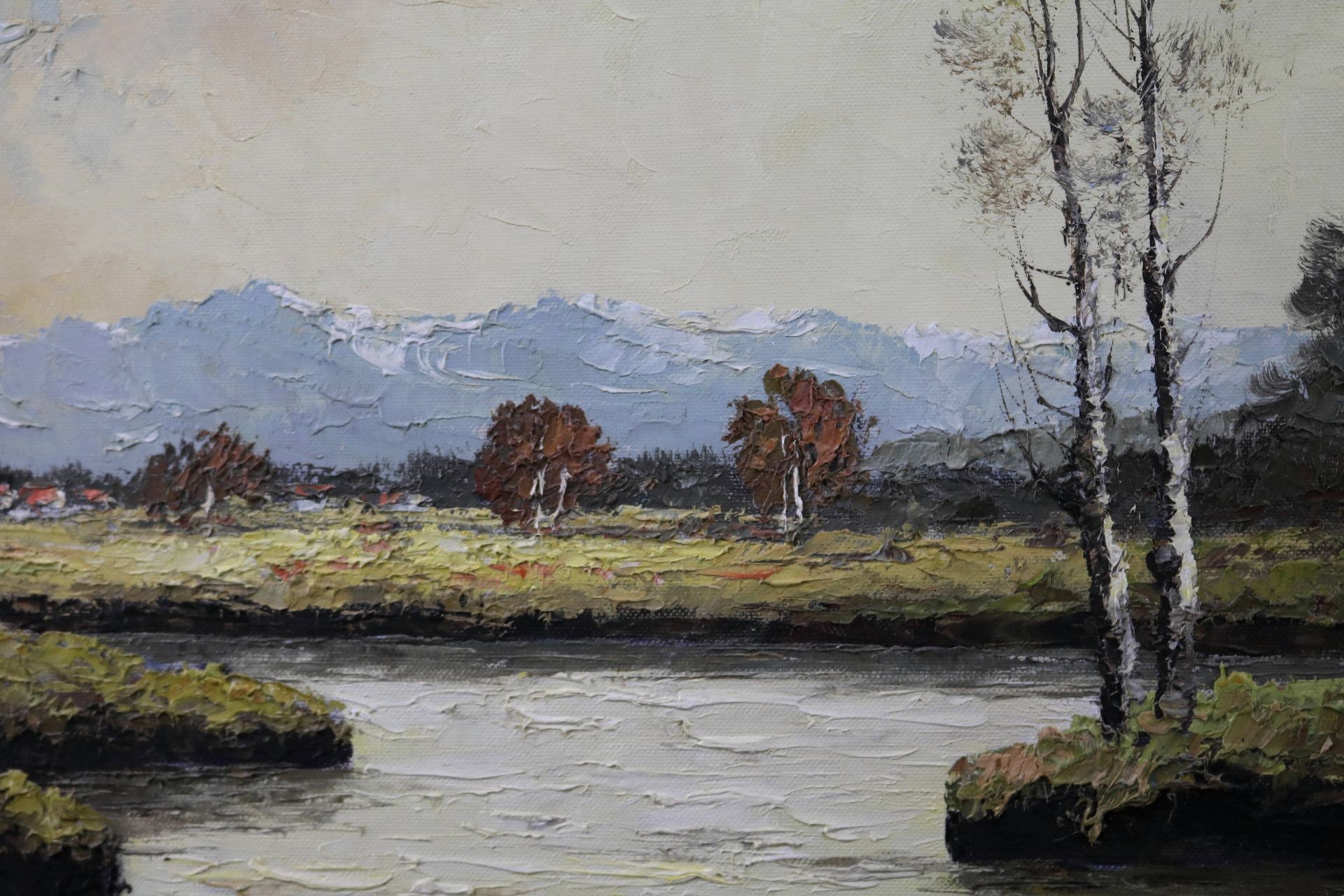 "Birken am Wasser", undeutl. signiert "G. Wegener" (?), Öl/Leinwand, 59 x 78,5 cm - Image 3 of 6