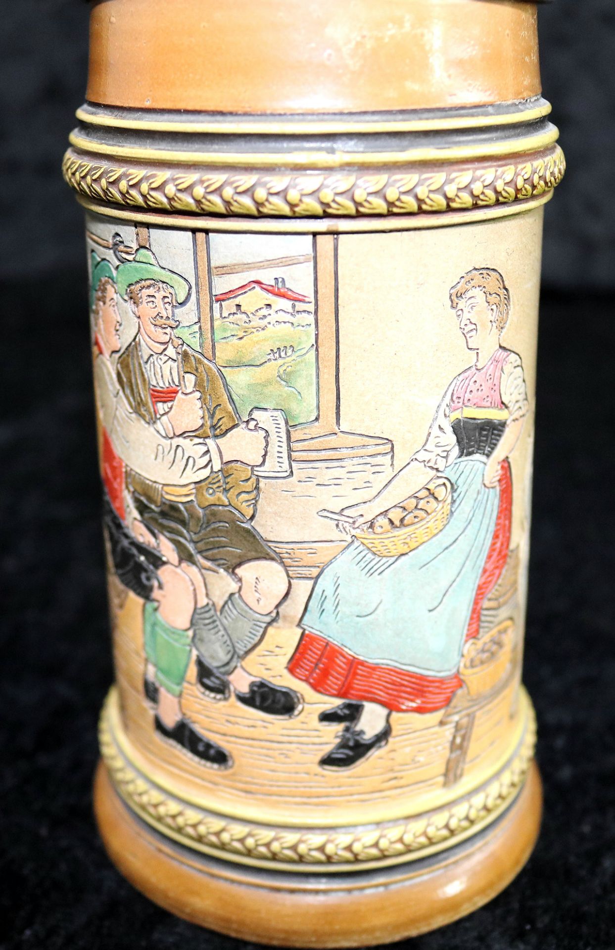 2 bemalte Keramikkrüge, Jahrhundertwende, teilw. Zinndeckel, H: 14 bis 20 cm - Image 2 of 7