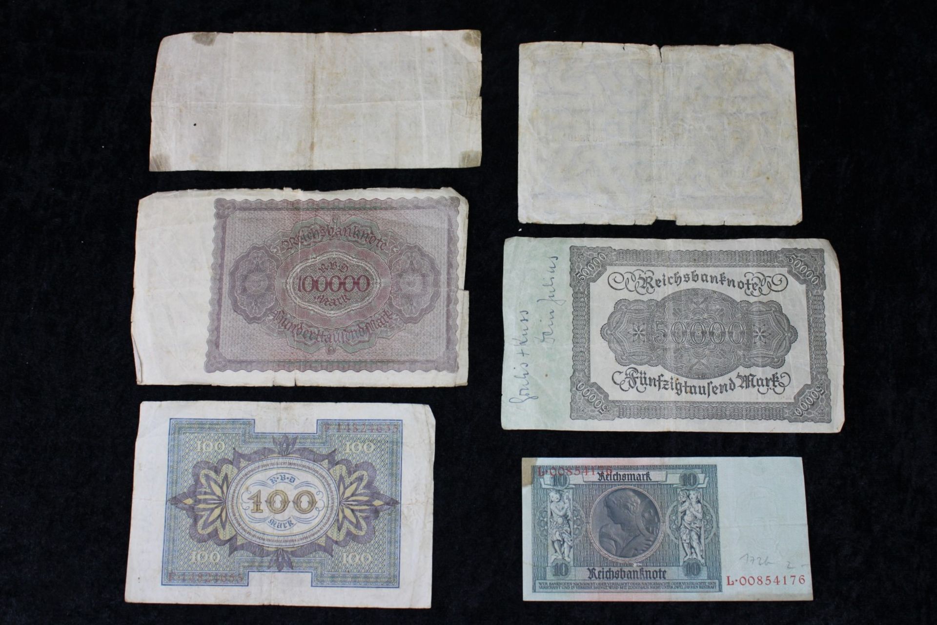 6 Reichsbanknoten, Reichsmark von 1920 ,1922, 1923, 1929 - Image 2 of 2