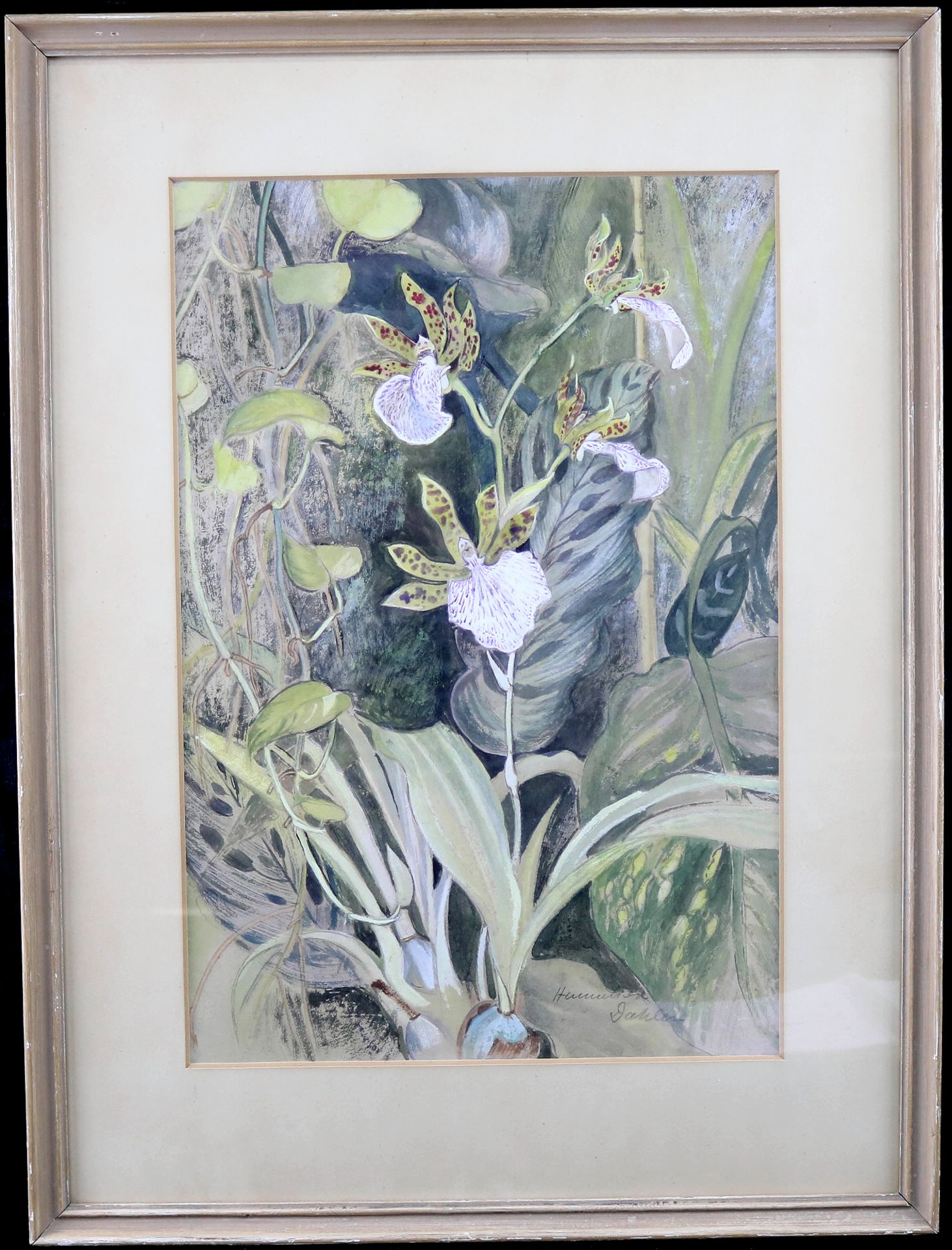 Hanneliese Dahler (1906-?) Mischtechnik "Orchidee" sig., 44 x 30 cm