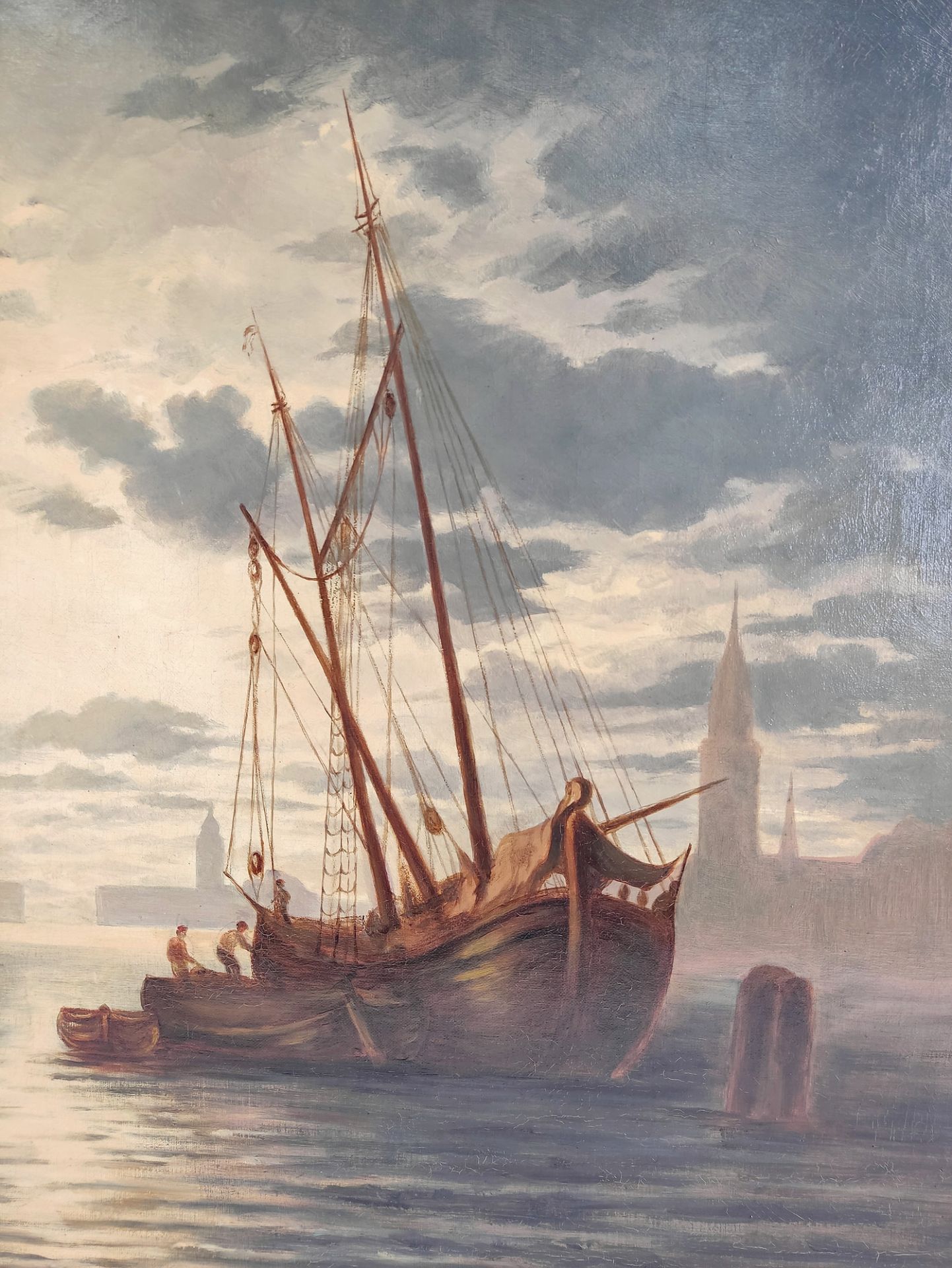 Vedutenmaler 2.H.19.Jh. "Fischerboote im Hafen von Venedig" Öl/Leinwand, 64 x 89,5 cm - Bild 3 aus 5