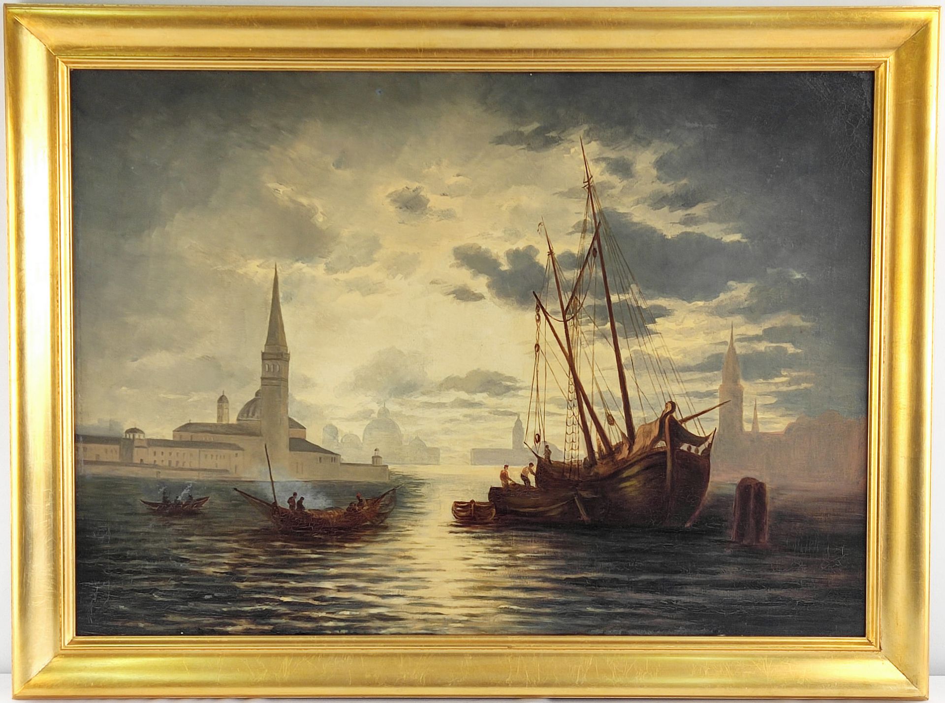 Vedutenmaler 2.H.19.Jh. "Fischerboote im Hafen von Venedig" Öl/Leinwand, 64 x 89,5 cm