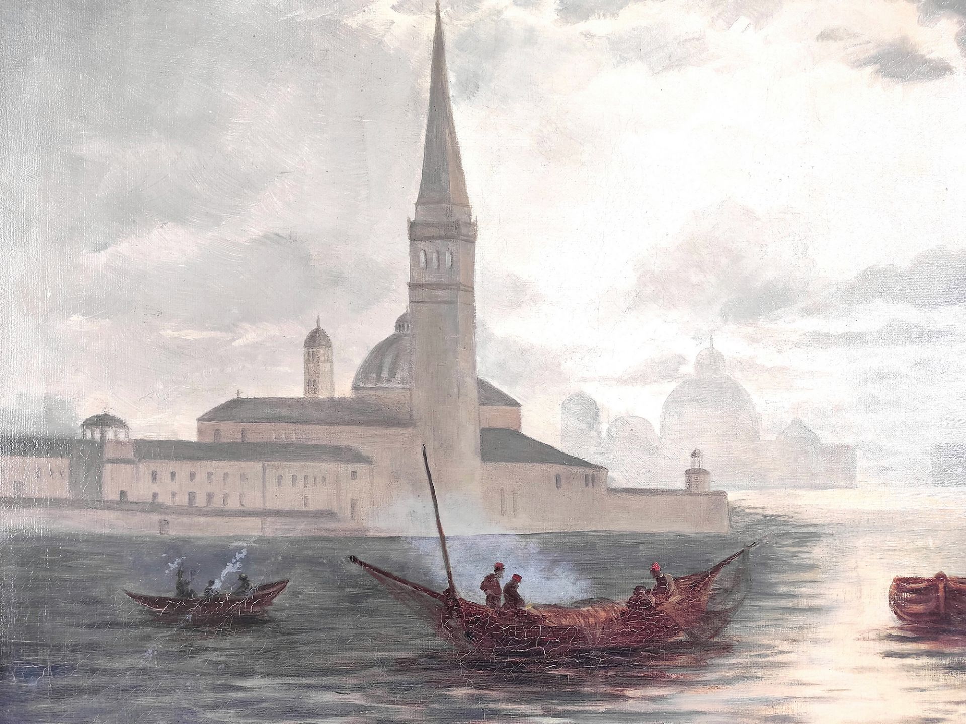 Vedutenmaler 2.H.19.Jh. "Fischerboote im Hafen von Venedig" Öl/Leinwand, 64 x 89,5 cm - Image 4 of 5
