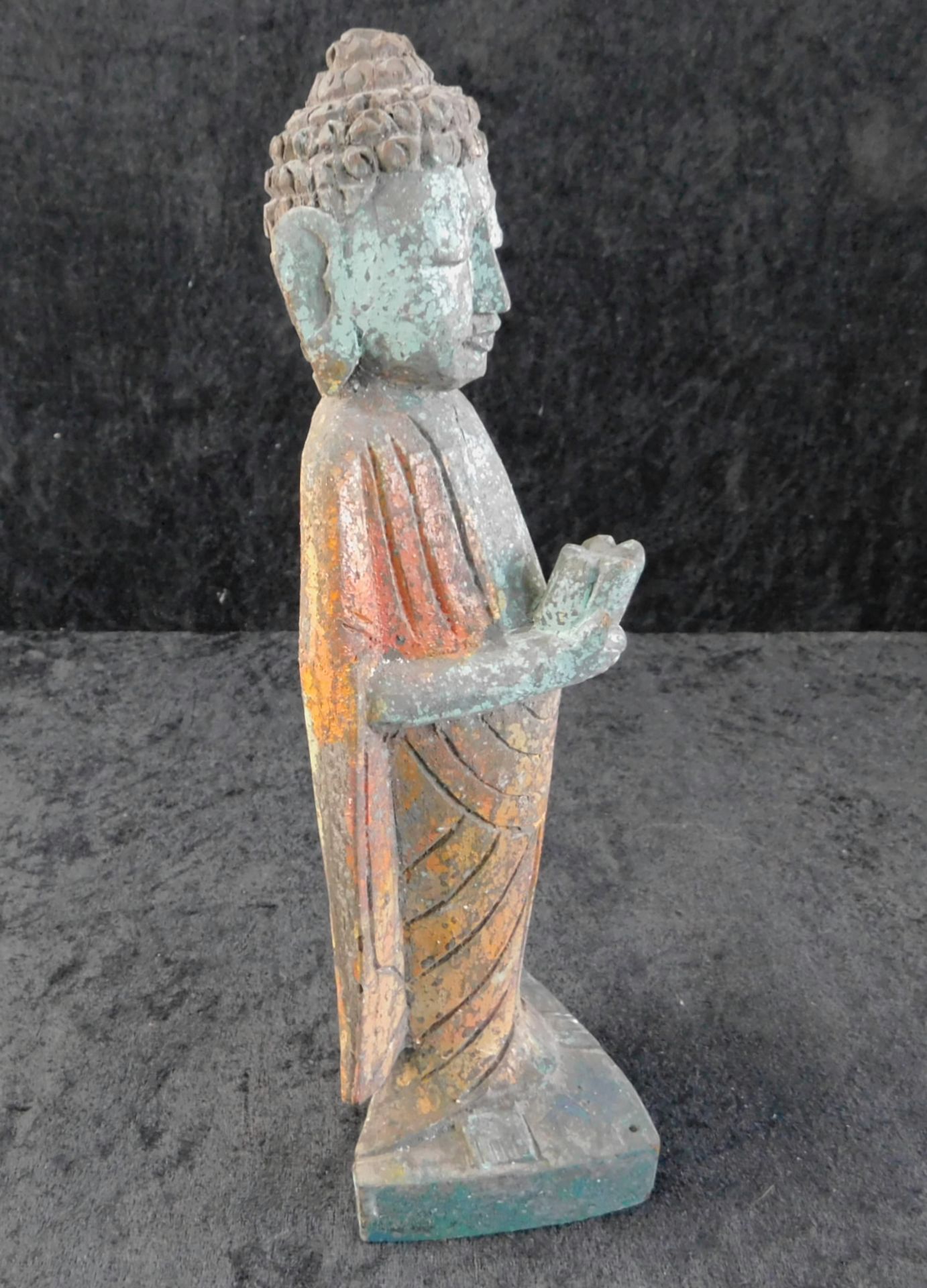 Stehender Buddha, Thailand, um1900., Holz geschnitzt, Höhe 26 cm, Breite 9 cm - Bild 2 aus 5