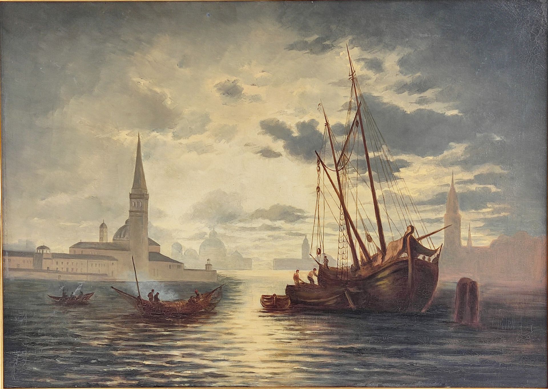 Vedutenmaler 2.H.19.Jh. "Fischerboote im Hafen von Venedig" Öl/Leinwand, 64 x 89,5 cm - Image 2 of 5