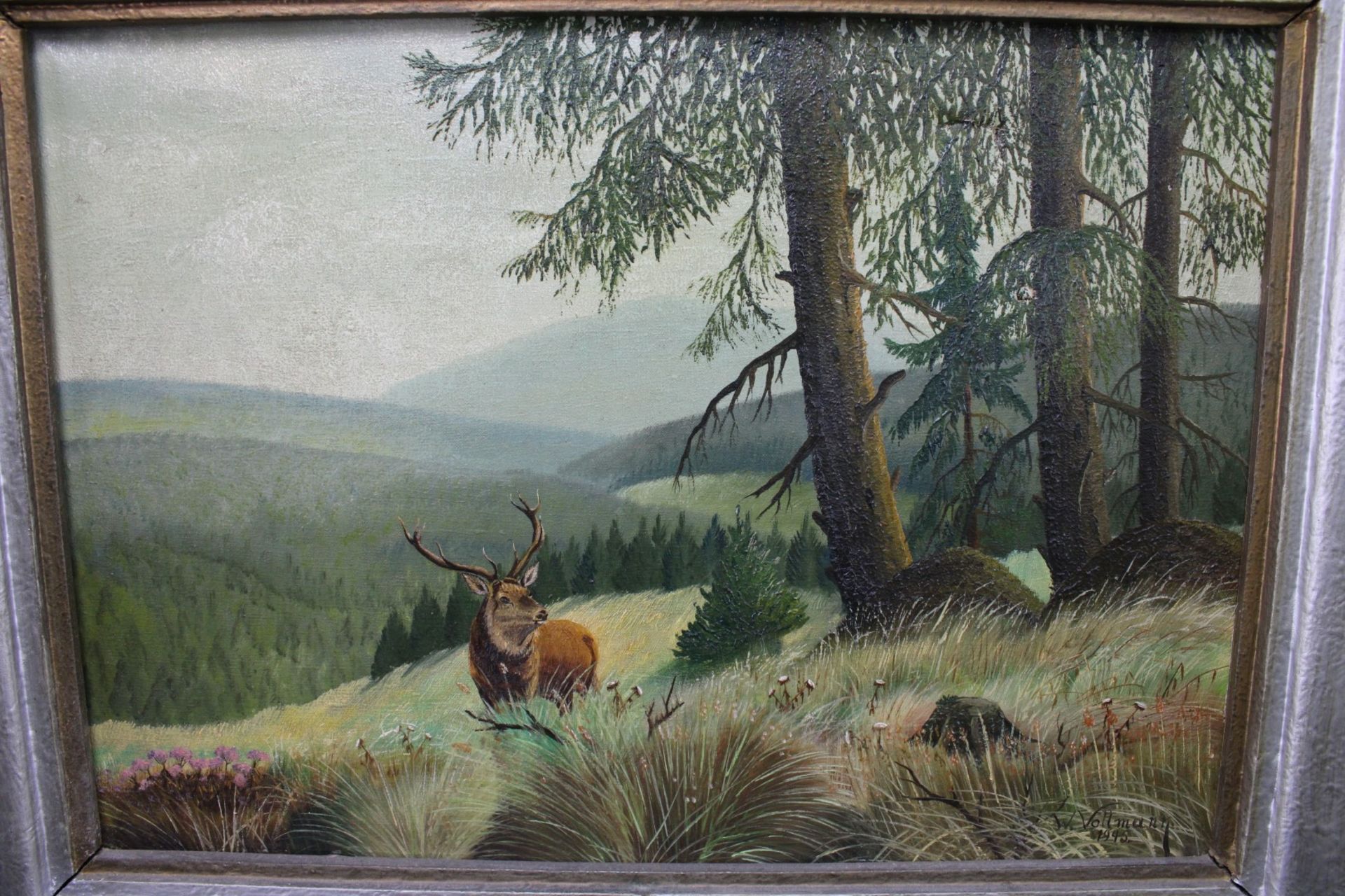 W. Vollmann Öl/Leinwand "Hirsch im Wald" 1945 - Image 2 of 4