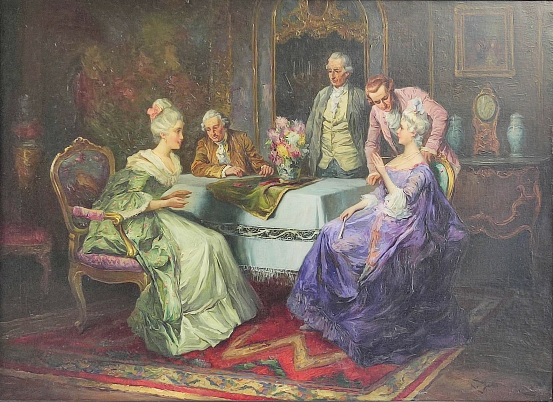 Rudolf Jelinek (c.1880-1950) "Feine Gesellschaft im Salon", 58x79 cm - Image 2 of 5