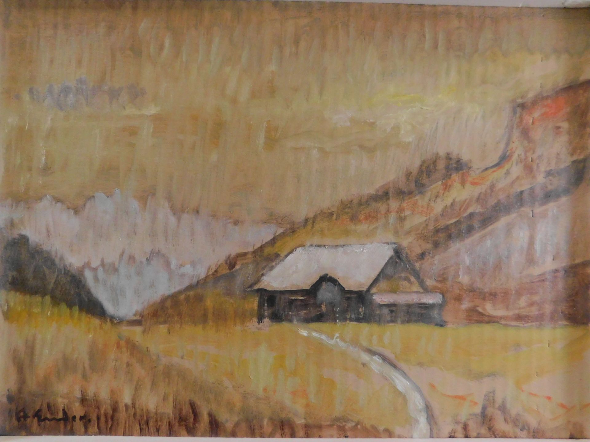 Anton Ender, 1898 Blaichach - 1984 Vaduz, "Berghütte in Malbun", Öl auf Pappe, signiert unten links, - Bild 2 aus 6