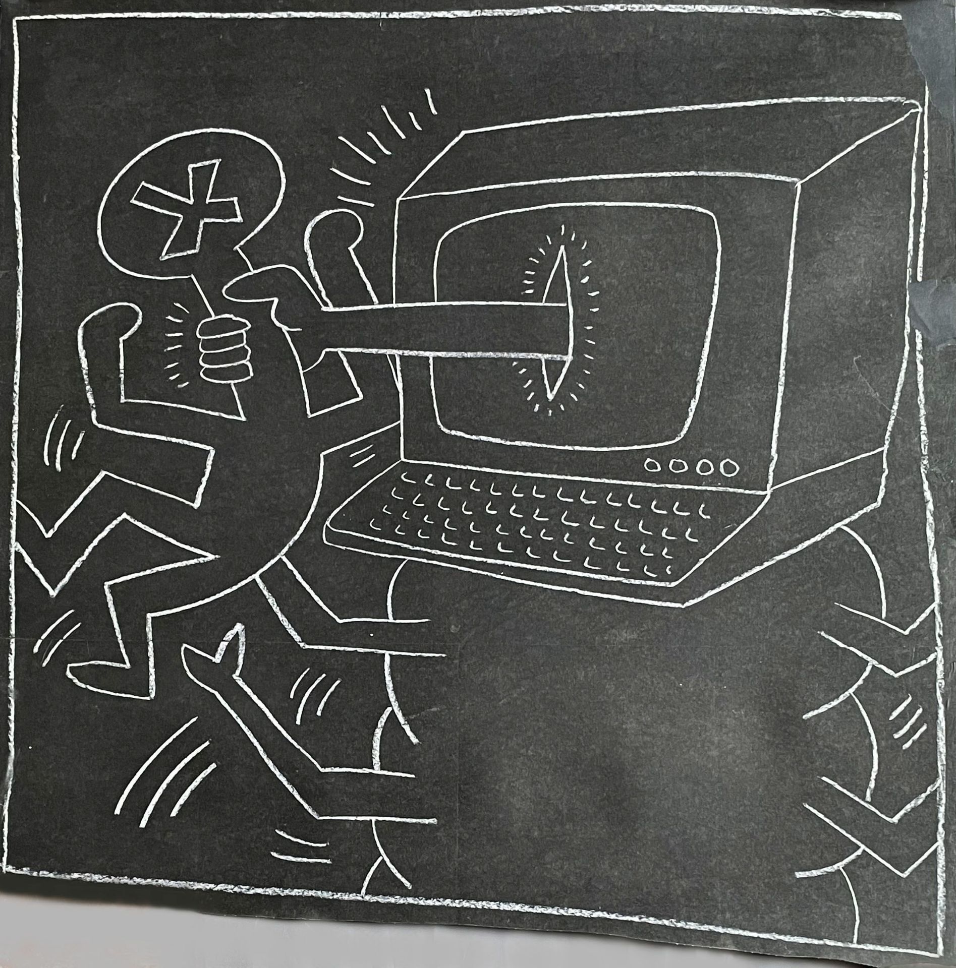Keith Haring (1958-1990) zugeschr., Untitled (Subway Drawing), weiße Kreidezeichnung auf schwarzem - Image 6 of 15