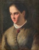 Unbekannter Künstler, Portrait einer jungen Frau, 19. Jh., Öl/Lwd, Altersspuren, 48 x 37 cm
