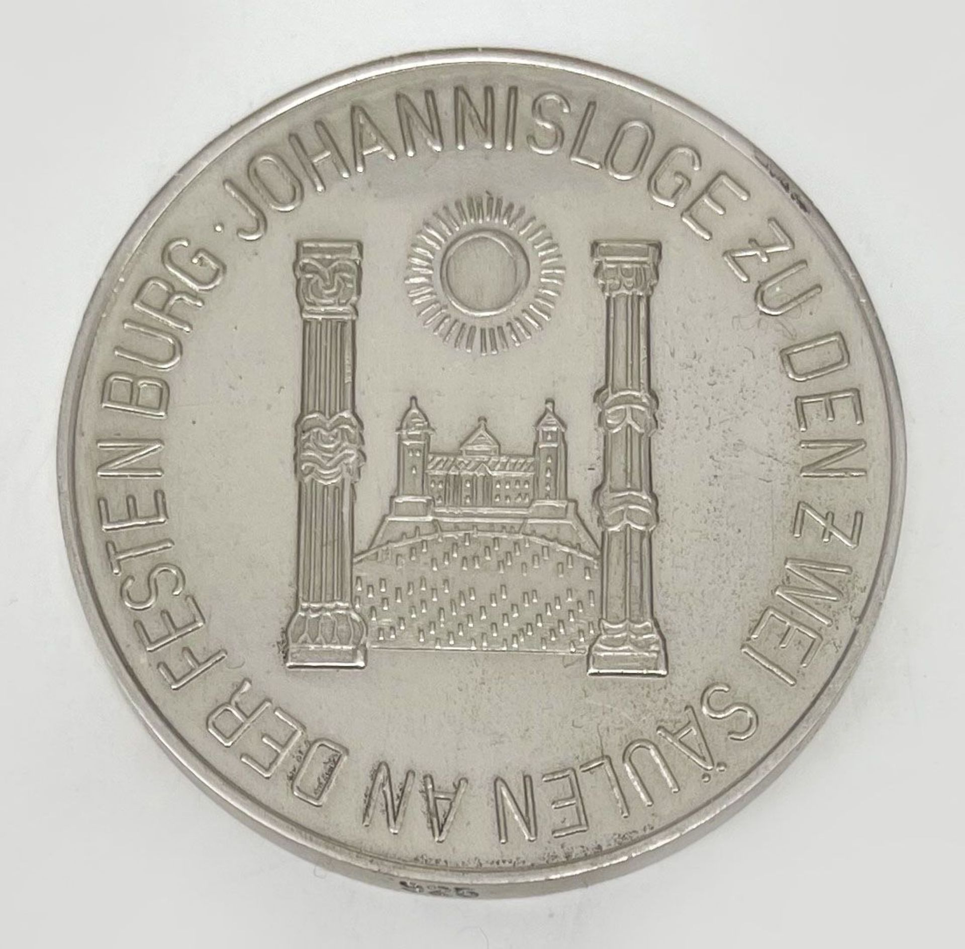 Freimaurer Medaille Würzburg, 925er Silber, Schriftzug "Johannisloge zu den zwei Säulen an der - Image 2 of 2