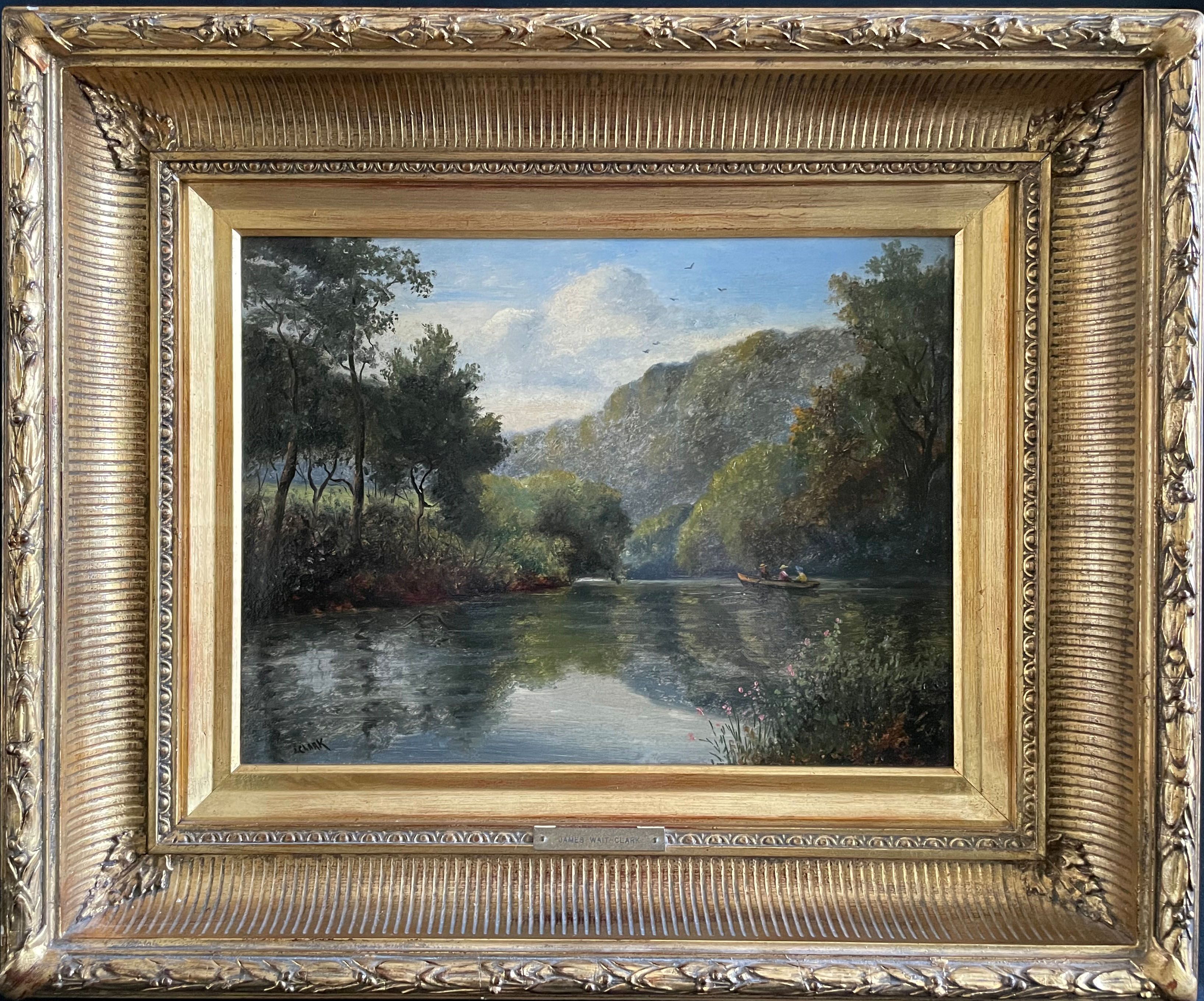 James Clarke Waite (1832-1920), Flusslauf mit Ruderboot, gesäumt von Bäumen, die sich im klaren - Image 2 of 3