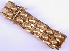 Armband, 585er GG, ca. 2 cm breit, mit glatten und gebürsteten Gliedern, L. 19 cm, 36 g