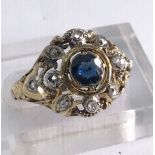 Ring, 585er GG, Saphir und zehn kleine Diamanten (holländische Rosen), Fassung um 1900, RG51211/