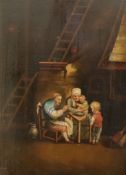 Unbekannter Künstler, 18./19. Jh., Genremalerei Interieur, Öl auf Holz, 30 x 22 cm