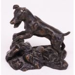 Edouard DROUOT (1859-1945), Jagdhund auf naturalstischem Sockel, Bronze, bez., H. 10 cm