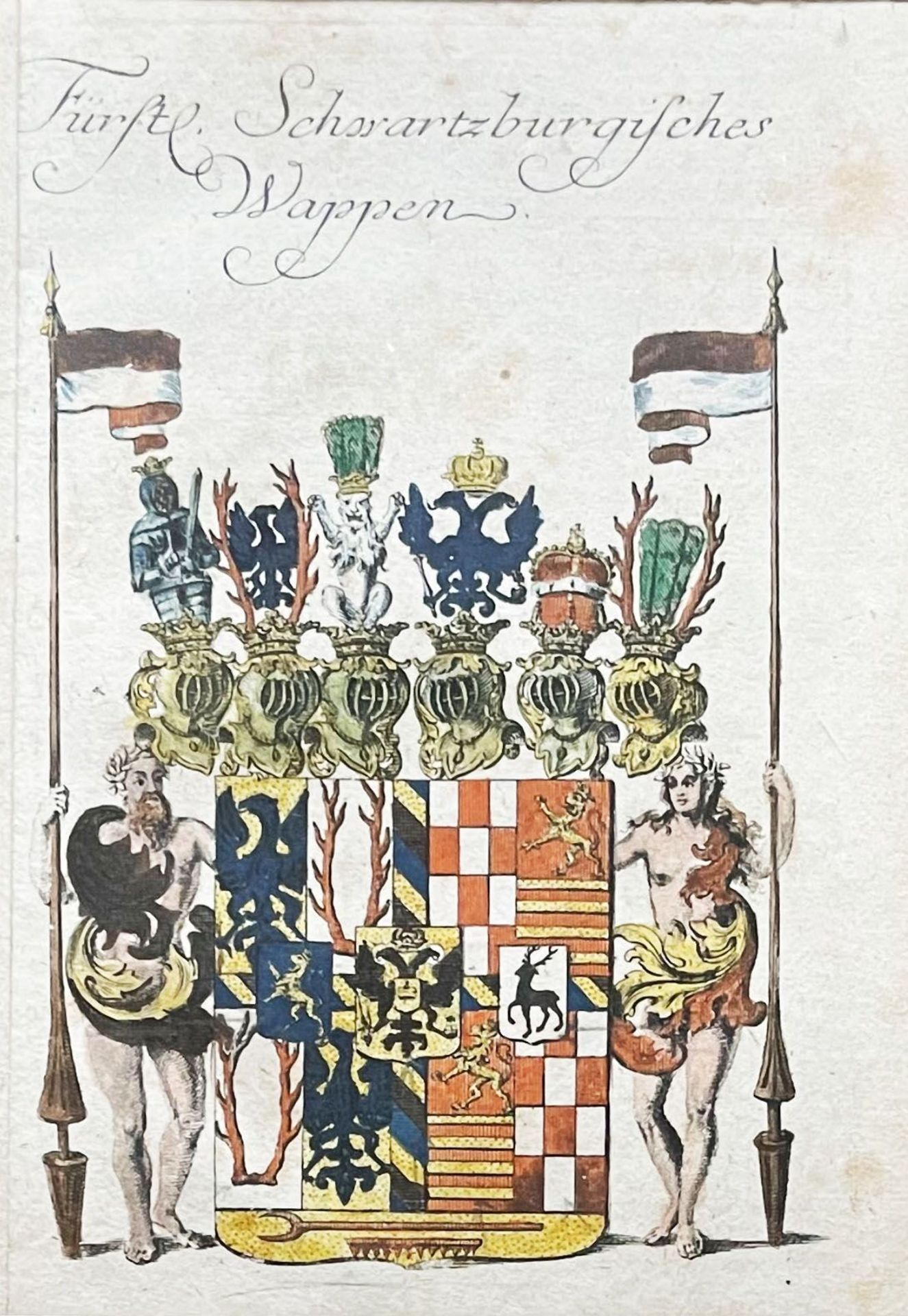 Zwei kolorierte Wappenstiche, 18. Jh., Fürstlich Schwartzburgisches Wappen und Fürstlich - Bild 2 aus 3