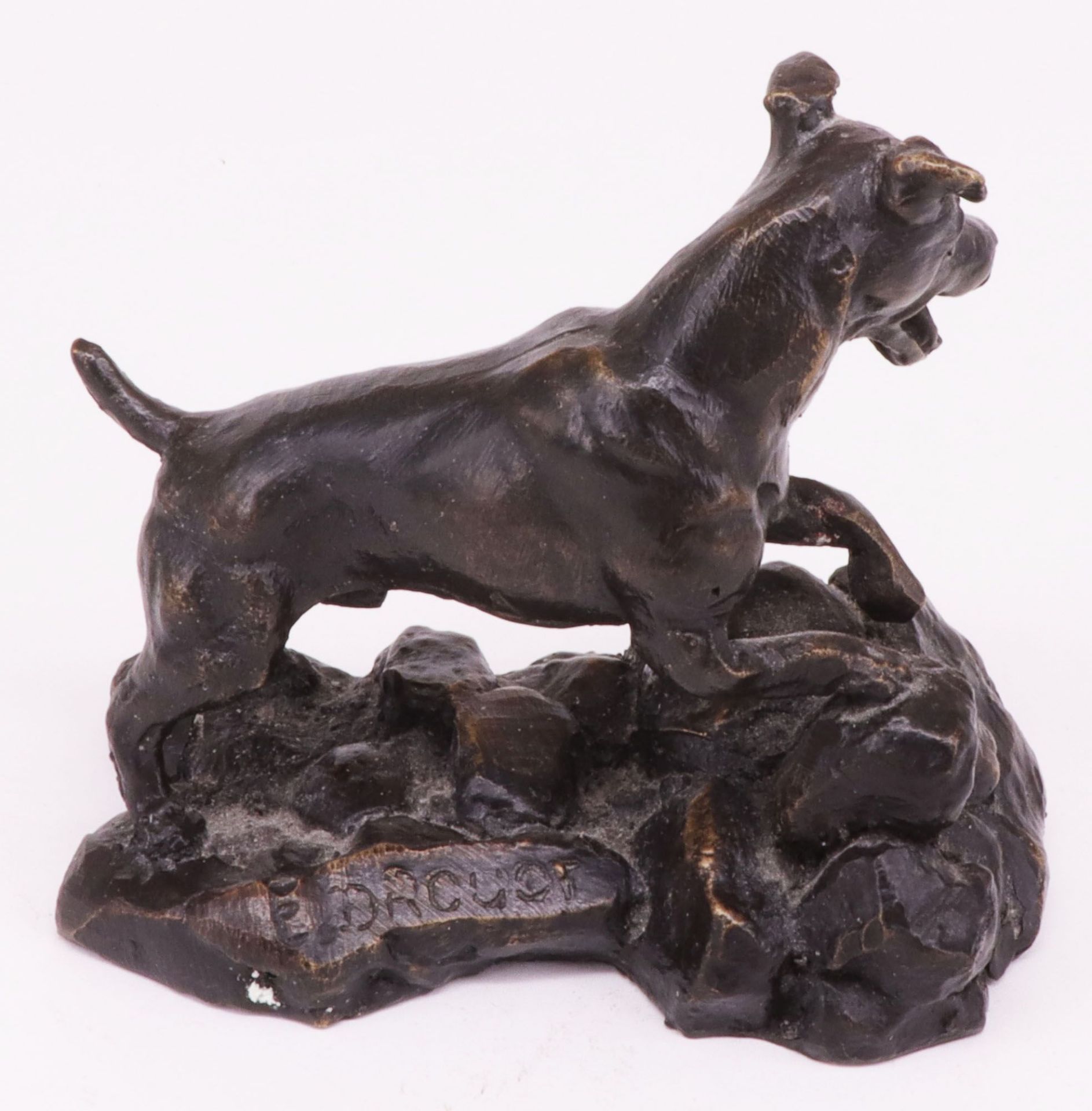 Edouard DROUOT (1859-1945), Jagdhund auf naturalstischem Sockel, Bronze, bez., H. 10 cm - Image 2 of 6