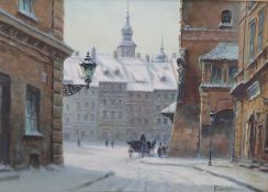 Wladyslaw CHMIELINSKI (1911-1979), Altstadt von Warschau im Winter, mit Pferdefuhrwerk und