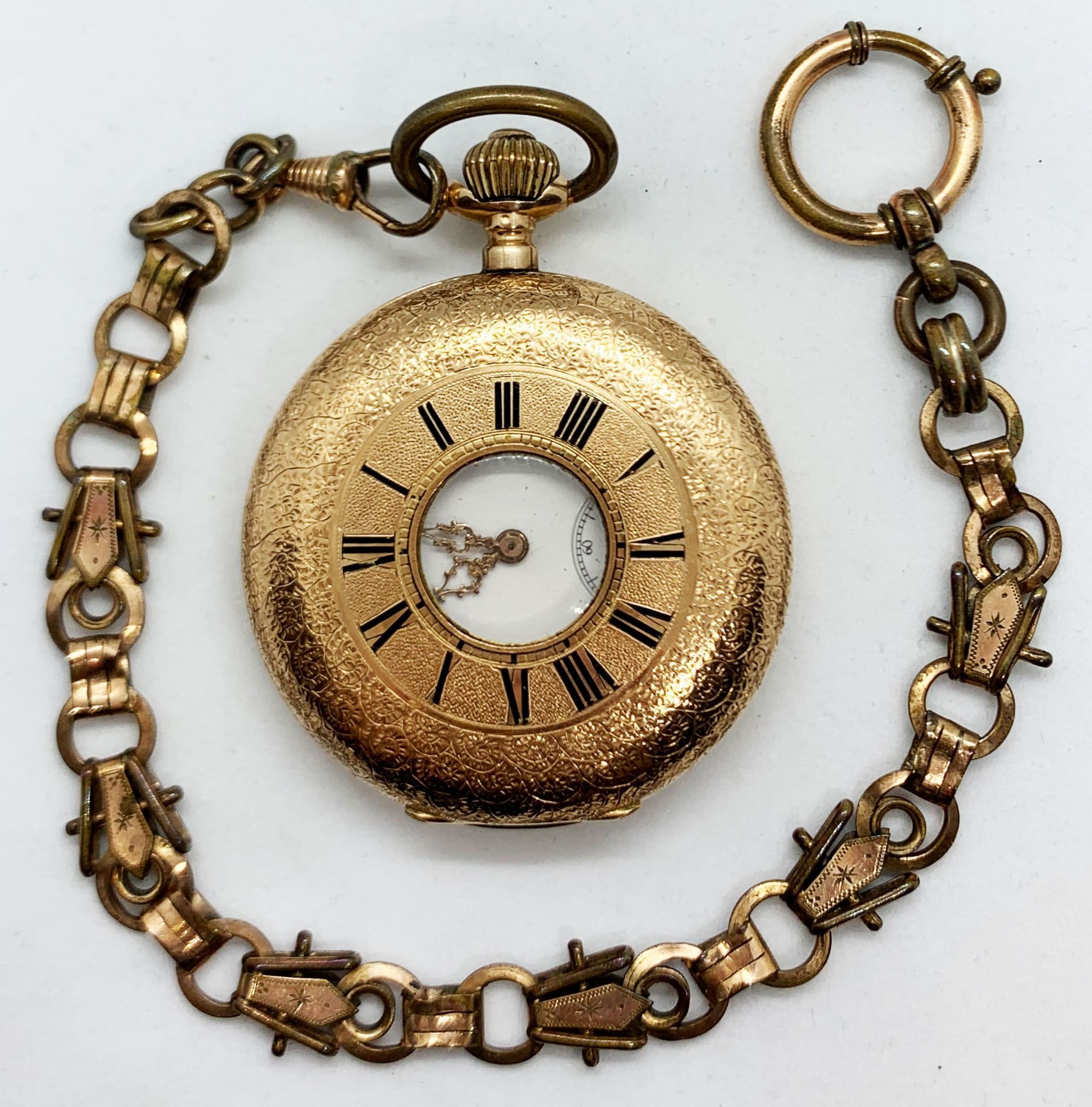 Taschenuhr Teilsavonette, 585er Roségold, Zifferblatt mit römischen Zahlen und kleiner Sekunde, - Image 4 of 5