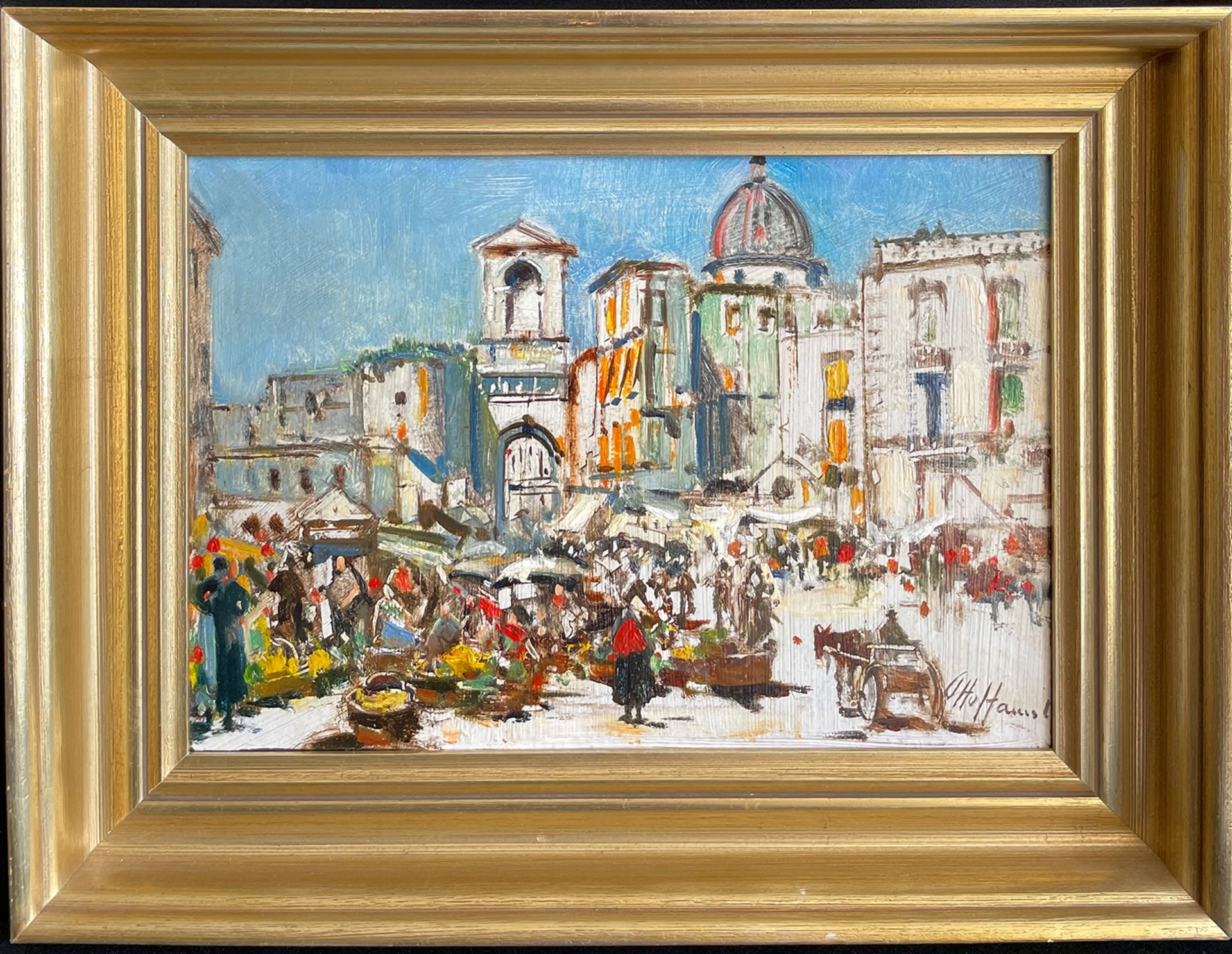 Otto HAMEL (1866-1950), Italienische Stadtansicht mit Markt, wohl Rom, signiert, Öl/Holz, 24 x 34 - Image 3 of 4