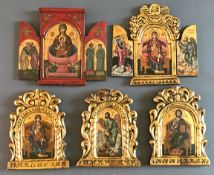 Fünf Ikonen, 19./20. Jh.: Darstellungen Marias, Jesus und Johannes des Täufers in goldenen