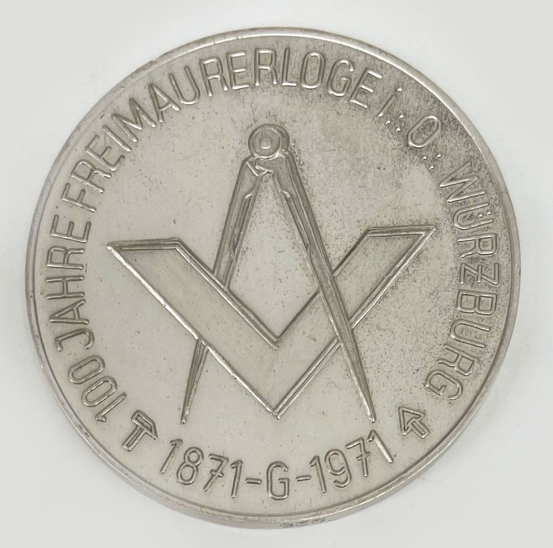 Freimaurer Medaille Würzburg, 925er Silber, Schriftzug "Johannisloge zu den zwei Säulen an der