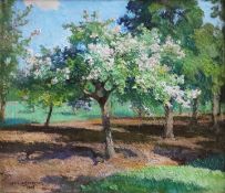 Louis Marie DE SCHRYVER (1862-1942) Apfelbaum: hellrosa blühender Apfelbaum im Zentrum, umgeben