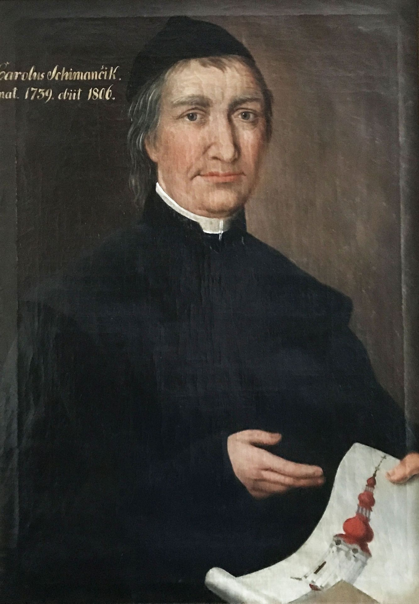 Portrait des Geistlichen Karl Schimancik, 1759-1806: der Dargestellte blickt den Betrachter an und - Image 4 of 4